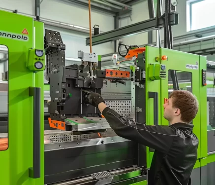 troca de moldes em uma injetora de plástico