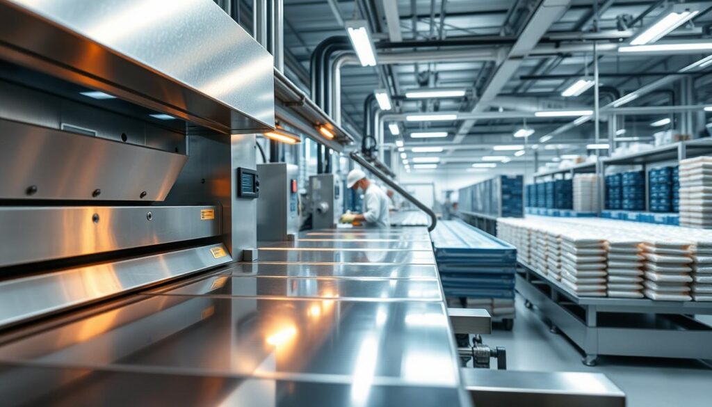 A modern industrial facility with state-of-the-art induction sealing equipment prominently displayed in the foreground. Shiny metal surfaces reflect the warm glow of overhead lighting, creating a sense of precision and efficiency. In the middle ground, workers in clean uniforms meticulously operate the machinery, their faces focused on the task at hand. The background reveals a clean, organized production space with rows of packaged products ready for distribution. The overall atmosphere conveys a sense of streamlined, high-tech industrial processes yielding consistent, reliable results. A modern industrial facility with state-of-the-art induction sealing equipment prominently displayed in the foreground. Shiny metal surfaces reflect the warm glow of overhead lighting, creating a sense of precision and efficiency. In the middle ground, workers in clean uniforms meticulously operate the machinery, their faces focused on the task at hand. The background reveals a clean, organized production space with rows of packaged products ready for distribution. The overall atmosphere conveys a sense of streamlined, high-tech industrial processes yielding consistent, reliable results.