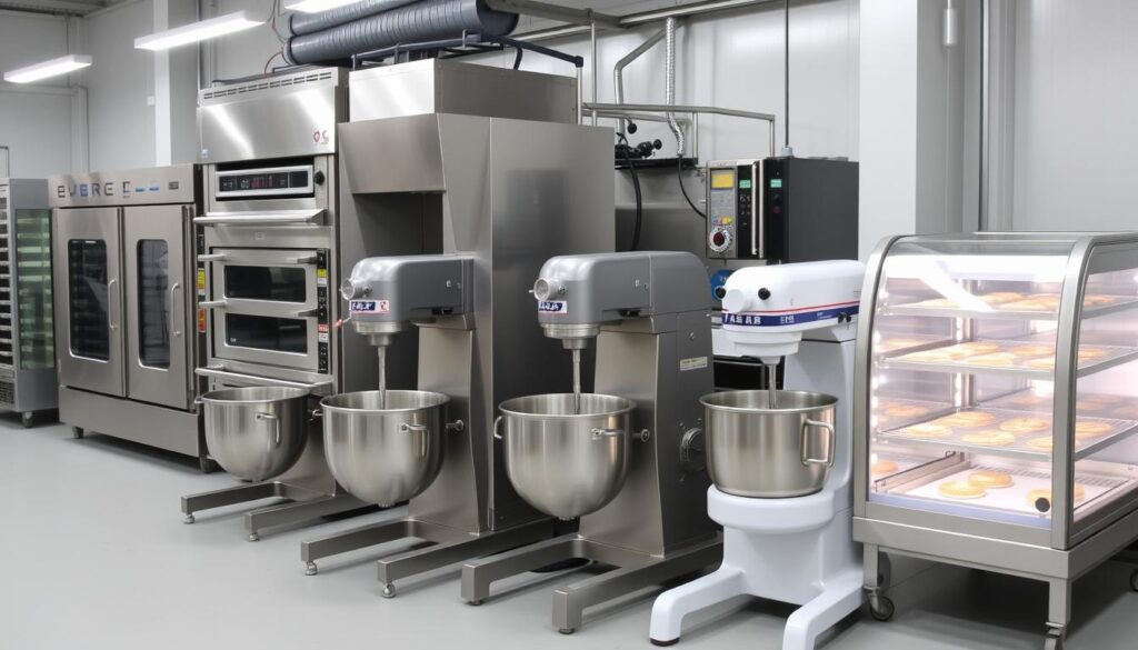Equipamentos industriais para fábrica de bolos incluindo fornos, batedeiras planetárias e misturadores Equipamentos industriais para fábrica de bolos incluindo fornos, batedeiras planetárias e misturadores
