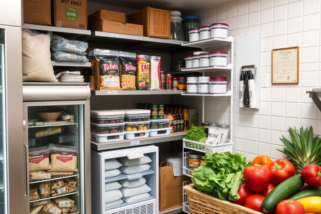 Estoque organizado de alimentos para restaurante self-service
