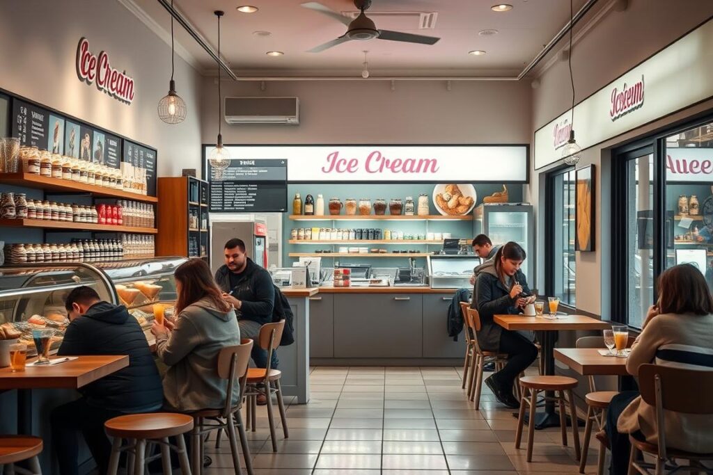 Sorveteria oferecendo produtos alternativos durante o inverno para combater a sazonalidade Sorveteria oferecendo produtos alternativos durante o inverno para combater a sazonalidade