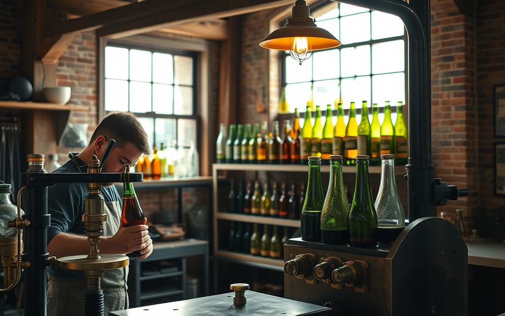 enchedora de garrafas na produção artesanal