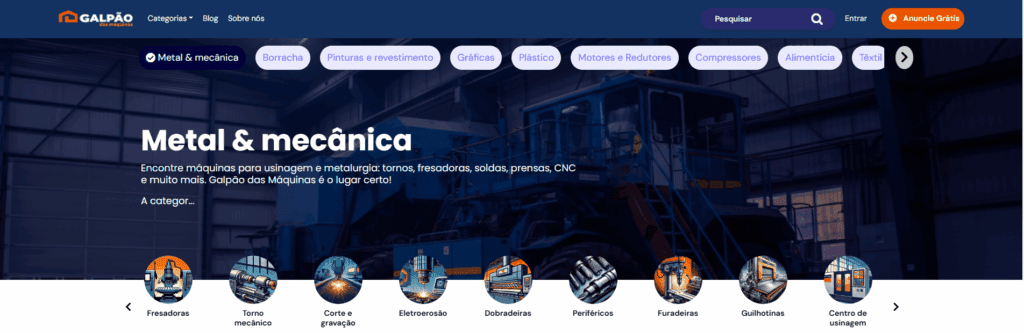 Print de tela do site Galpão das máquinas