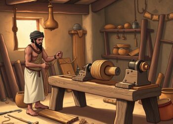 ilustração de homem com torno antigo