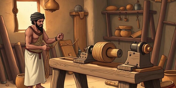 ilustração de homem com torno antigo