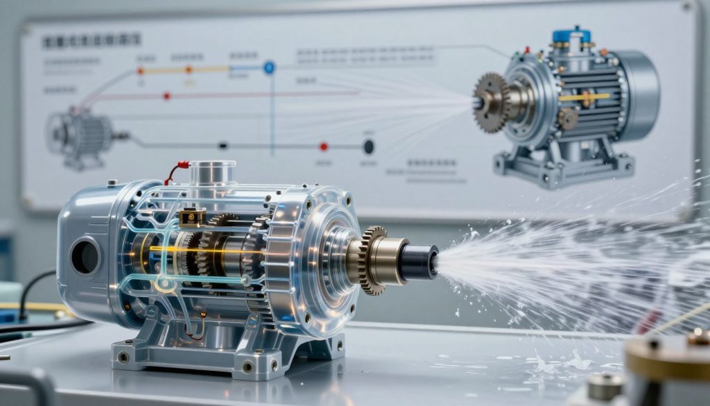 A detailed and informative illustration of hydraulic pump efficiency, showcasing the inner workings and flow dynamics. In the foreground, a transparent hydraulic pump reveals its internal components, including gears and fluid pathways, intricately designed to illustrate efficiency. The middle ground displays a high-pressure water jet emanating from the pump, creating a dynamic motion effect to emphasize performance. In the background, a technical diagram highlights various factors that influence pump efficiency, such as fluid viscosity and pressure levels. Soft, natural lighting casts reflections off the pump’s surfaces, while a cool color palette enhances the technical feel. The overall atmosphere is one of precision and engineering excellence, inviting viewers to engage with the fundamental concepts of hydraulic pump efficiency. A detailed and informative illustration of hydraulic pump efficiency, showcasing the inner workings and flow dynamics. In the foreground, a transparent hydraulic pump reveals its internal components, including gears and fluid pathways, intricately designed to illustrate efficiency. The middle ground displays a high-pressure water jet emanating from the pump, creating a dynamic motion effect to emphasize performance. In the background, a technical diagram highlights various factors that influence pump efficiency, such as fluid viscosity and pressure levels. Soft, natural lighting casts reflections off the pump’s surfaces, while a cool color palette enhances the technical feel. The overall atmosphere is one of precision and engineering excellence, inviting viewers to engage with the fundamental concepts of hydraulic pump efficiency.
