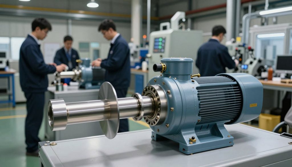 A detailed and informative industrial scene showcasing a vacuum vane pump in action. In the foreground, the vacuum vane pump is prominently displayed, emphasizing its sleek design and components like rotors and ports. The middle ground includes workers in professional business attire, carefully operating the pump within a modern industrial facility filled with machinery and tools. In the background, a dimly lit environment with soft overhead lighting creates a focused atmosphere, highlighting the technical nature of the applications. Capture a wide-angle view to convey the expanse of the workspace, ensuring the image is well-lit to showcase the pump’s features while maintaining a sense of professionalism and sophistication. The mood is industrious and collaborative, reflecting the dynamic nature of industrial and commercial applications. A detailed and informative industrial scene showcasing a vacuum vane pump in action. In the foreground, the vacuum vane pump is prominently displayed, emphasizing its sleek design and components like rotors and ports. The middle ground includes workers in professional business attire, carefully operating the pump within a modern industrial facility filled with machinery and tools. In the background, a dimly lit environment with soft overhead lighting creates a focused atmosphere, highlighting the technical nature of the applications. Capture a wide-angle view to convey the expanse of the workspace, ensuring the image is well-lit to showcase the pump’s features while maintaining a sense of professionalism and sophistication. The mood is industrious and collaborative, reflecting the dynamic nature of industrial and commercial applications.