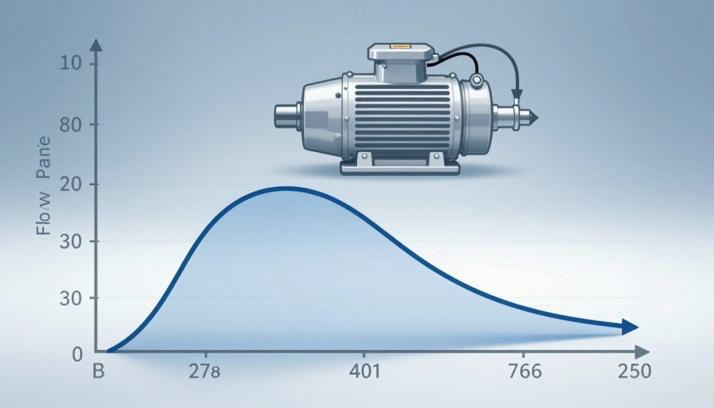 A detailed diagram of a vacuum pump performance curve, showcasing a smooth, curved line representing efficiency versus pressure in a technical, scientific style. In the foreground, the curve is prominently displayed, clearly labeled with essential parameters like flow rate and pressure metrics. The middle ground features a simplified illustration of a vacuum pump to provide context, with arrows indicating operational efficiency. The background should be a subtle, gradient blue to suggest a clean, professional environment. The lighting is bright and even, highlighting the details of the curve while casting soft shadows for depth. The overall mood is analytical and informative, aimed at conveying technical precision without any distractions. No text, overlays, or watermarks included. A detailed diagram of a vacuum pump performance curve, showcasing a smooth, curved line representing efficiency versus pressure in a technical, scientific style. In the foreground, the curve is prominently displayed, clearly labeled with essential parameters like flow rate and pressure metrics. The middle ground features a simplified illustration of a vacuum pump to provide context, with arrows indicating operational efficiency. The background should be a subtle, gradient blue to suggest a clean, professional environment. The lighting is bright and even, highlighting the details of the curve while casting soft shadows for depth. The overall mood is analytical and informative, aimed at conveying technical precision without any distractions. No text, overlays, or watermarks included.
