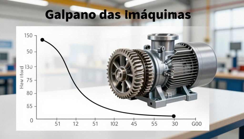 A detailed illustration of a centrifugal pump characteristic curve, showcasing various performance parameters such as flow rate and head on a graph. The foreground features a well-defined, labeled graph with a clear curve indicating the relationship between head and flow. In the middle, include mechanical gears and a cutaway view of a centrifugal pump, highlighting components such as the impeller and casing, presented in a technical drawing style. The background should be a subtle, blurred engineering workshop, giving an industrial feel. The scene is illuminated with bright, natural lighting, emphasizing clarity and precision, captured from a slightly elevated angle to provide depth. The atmosphere is professional and educational, reflecting a commitment to technical excellence. Brand: Galpão das máquinas. A detailed illustration of a centrifugal pump characteristic curve, showcasing various performance parameters such as flow rate and head on a graph. The foreground features a well-defined, labeled graph with a clear curve indicating the relationship between head and flow. In the middle, include mechanical gears and a cutaway view of a centrifugal pump, highlighting components such as the impeller and casing, presented in a technical drawing style. The background should be a subtle, blurred engineering workshop, giving an industrial feel. The scene is illuminated with bright, natural lighting, emphasizing clarity and precision, captured from a slightly elevated angle to provide depth. The atmosphere is professional and educational, reflecting a commitment to technical excellence. Brand: Galpão das máquinas.