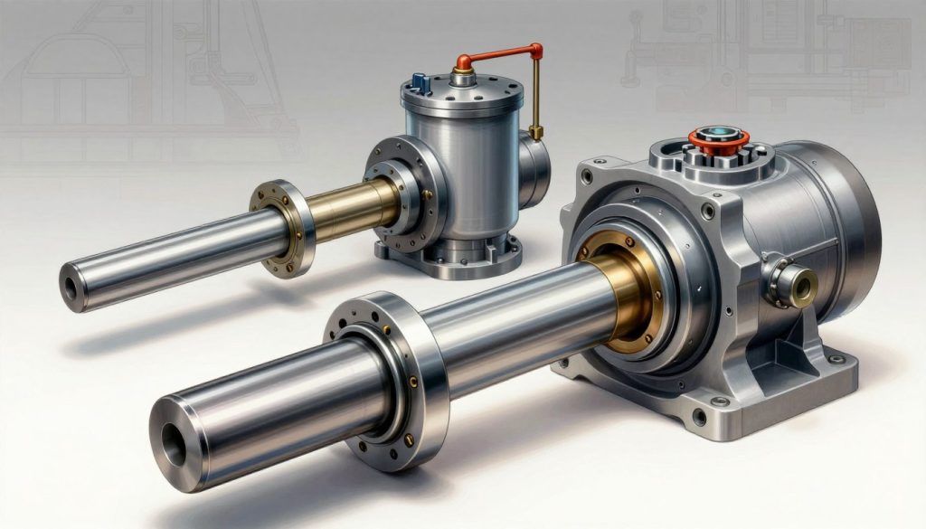 A detailed illustration of hydraulic piston pump components, showcasing the vital parts such as pistons, cylinders, and a pump housing. In the foreground, prominently feature a clear cross-section of an operational piston, revealing its intricate mechanics. In the middle ground, display a dynamic arrangement of interconnected components, including an oil reservoir and valves, all rendered with realistic textures. The background should have a soft gradient mimicking a technical environment, perhaps with faint outlines of machinery or schematics, to enhance focus on the pump components. Utilize bright, focused lighting to highlight the metallic surfaces and shadows for depth. Capture the image from a slightly elevated angle to provide comprehensive visibility into the inner workings while maintaining a professional, educational atmosphere.