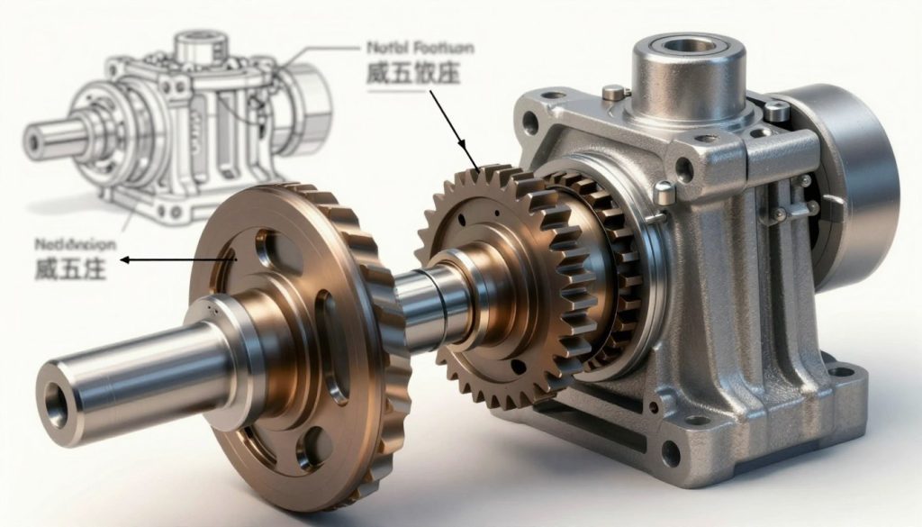 A detailed illustration of the components of a hydraulic pump, focusing on essential parts such as the rotor, stator, and gears. In the foreground, display the detailed anatomy of the pump components, with intricate textures and metallic surfaces reflecting light. In the middle, integrate labels and arrows pointing to each part, showcasing their functions. The background should hint at a schematic drawing or technical diagram of a hydraulic system to give context. Use soft, diffused lighting to enhance the metallic sheen of the components, with a slight depth of field to focus on the foreground. The atmosphere should be technical and informative, ideal for an educational article on hydraulic systems.