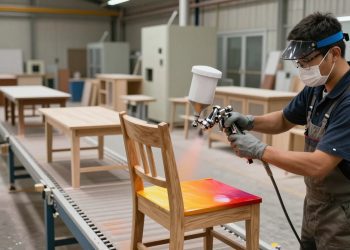 pistola de pintura na indústria moveleira