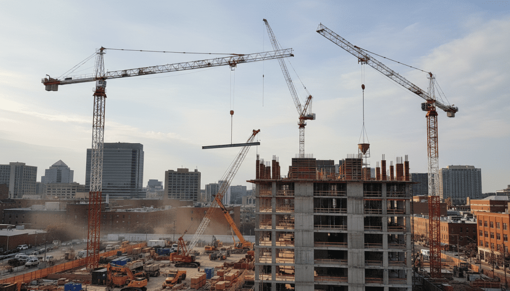 uso de guindastes na construção