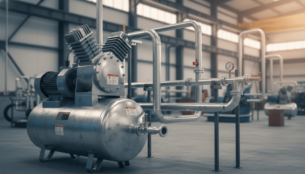 compressor de ar e tubulação