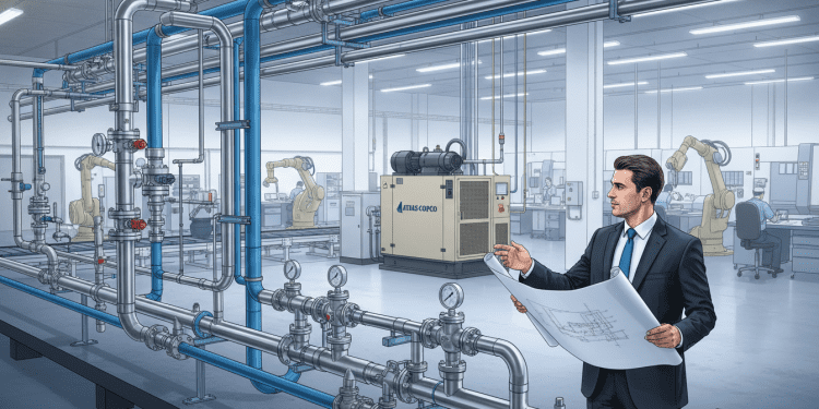 compressor de ar e tubulação