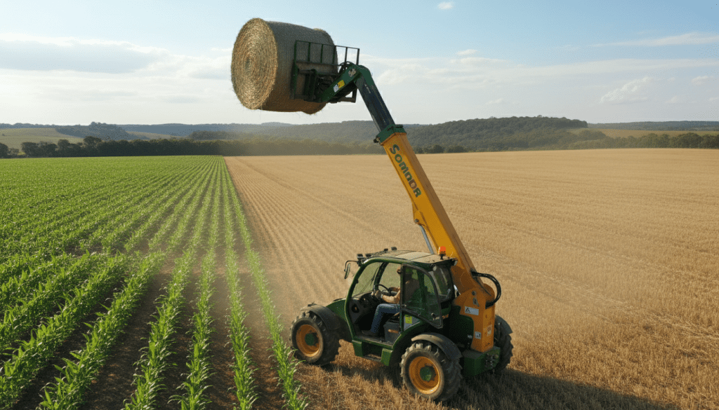 empilhadeira telescópica em uso na agricultura