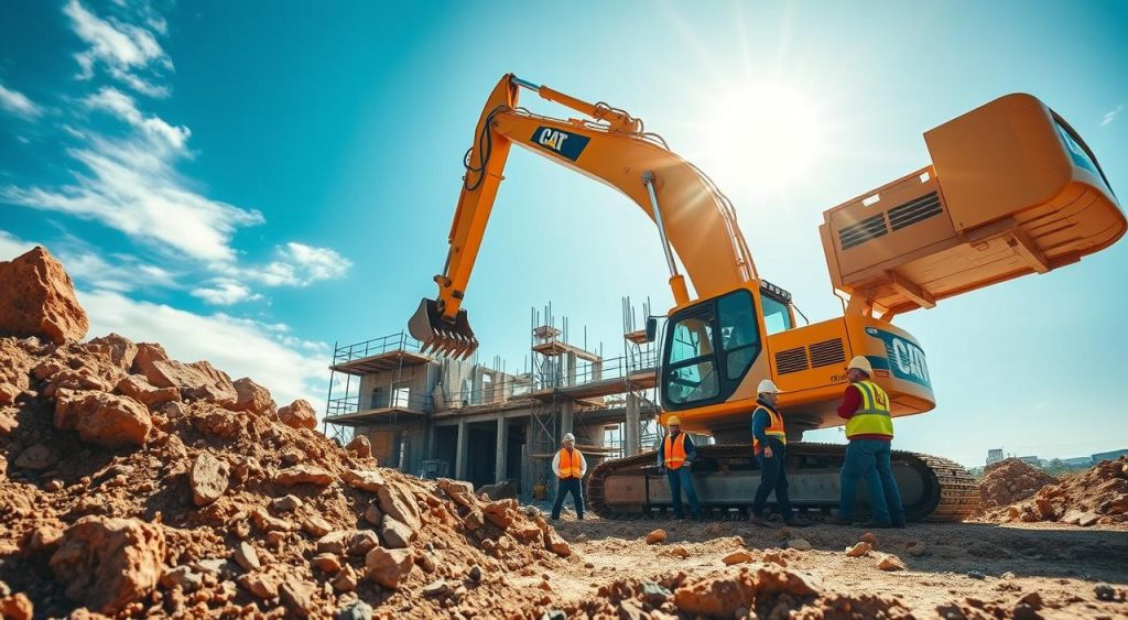 escavadeira em obra de construção civil