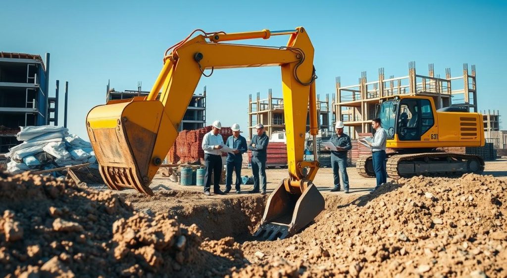 escavadeira no canteiro de obras