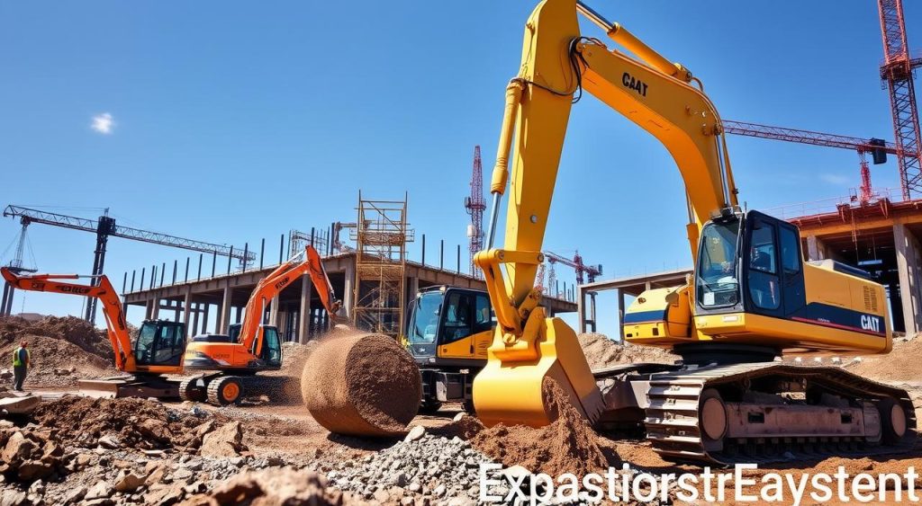escavadeiras em obras de infraestrutura