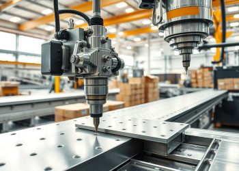 furadeira industrial na linha de produção