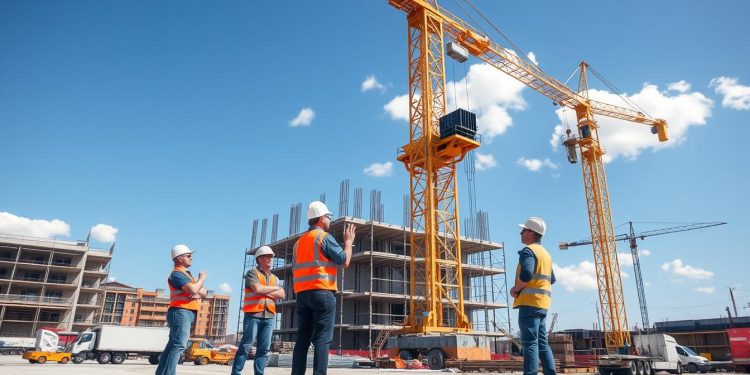 guindaste e comunicação em obra