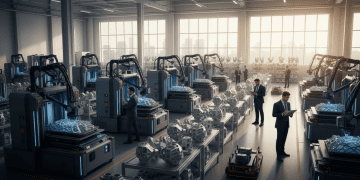 impressora 3D e fila de produção