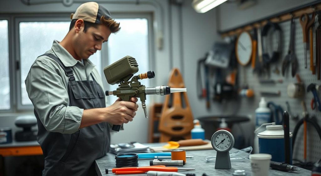 manutenção de pistola de pintura em clima úmido