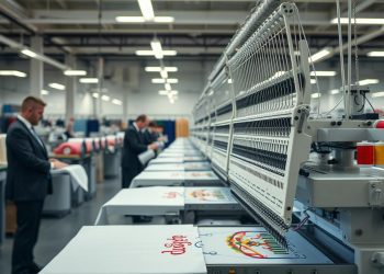 máquina de bordar e integração em linha