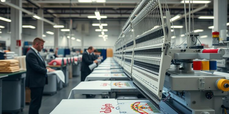 máquina de bordar e integração em linha