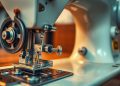 máquina de costura usada e alinhamento