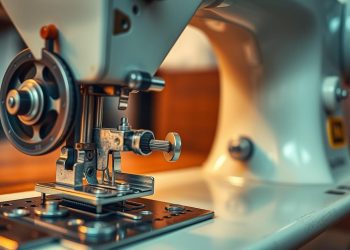 máquina de costura usada e alinhamento