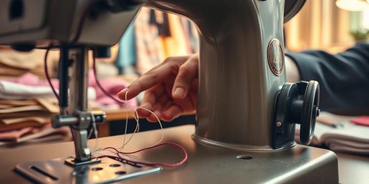 máquina de costura usada e sincronismo