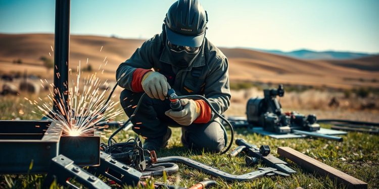 máquina de solda e soldagem em campo