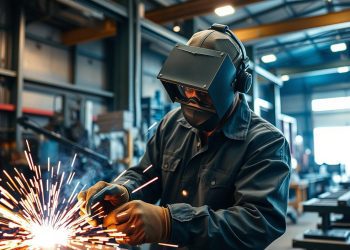 máquina de solda em estruturas metálicas