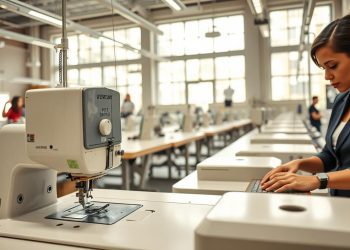máquina overlock e integração em linha