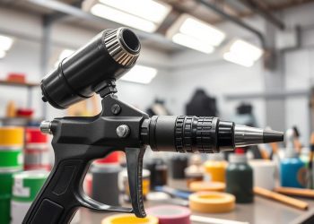 pistola de pintura e cobertura em cantos