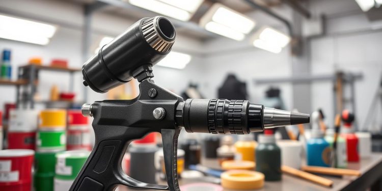 pistola de pintura e cobertura em cantos
