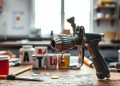 pistola de pintura e primeira demão