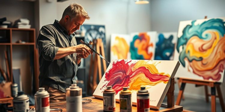 pistola de pintura e sobreposição de passadas