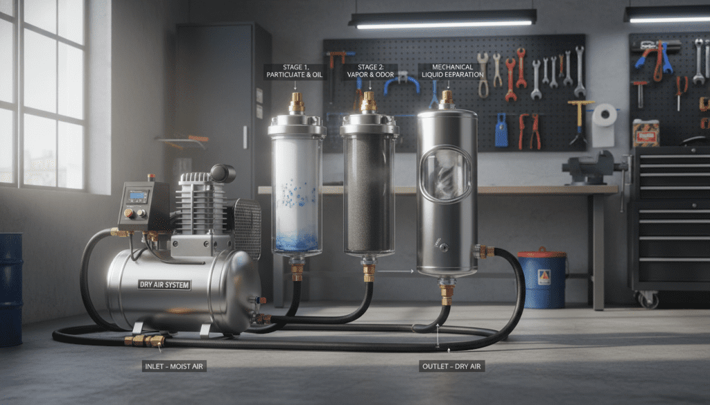 prevenção de umidade em compressor de ar