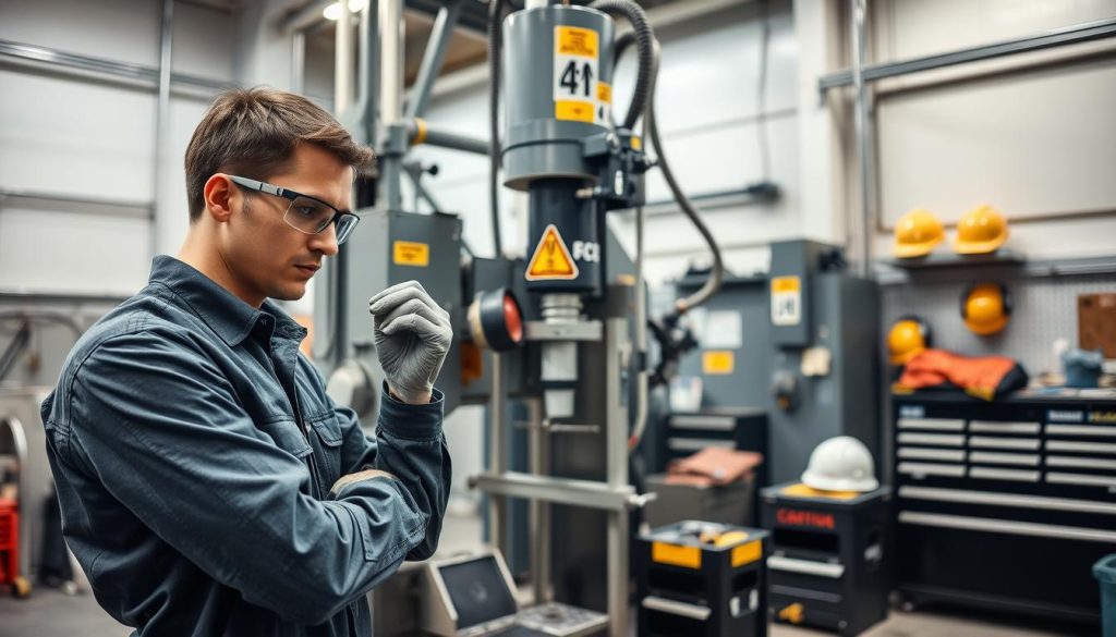 segurança durante o setup da furadeira industrial