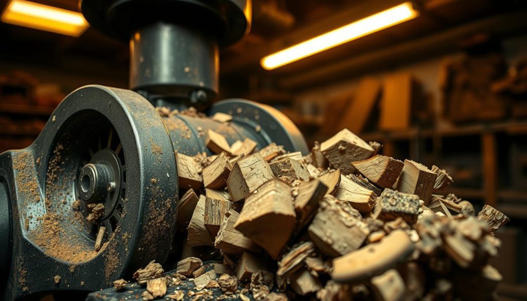 triturador de madeira e alimentação irregular