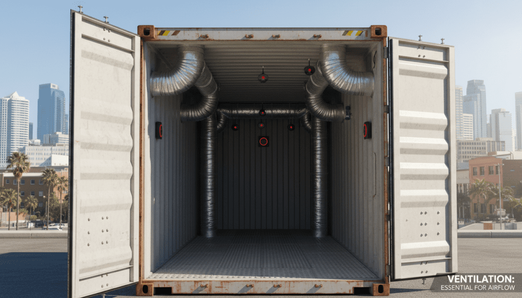 ventilação adequada em containers