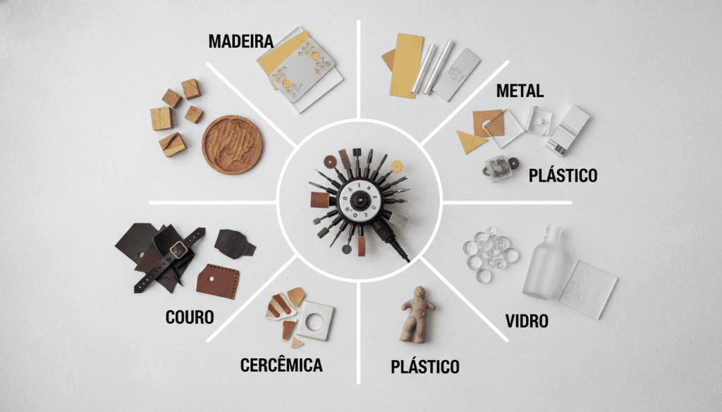 Diversos materiais que podem ser trabalhados com micro retífica