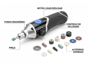 Micro retífica com seus componentes principais identificados