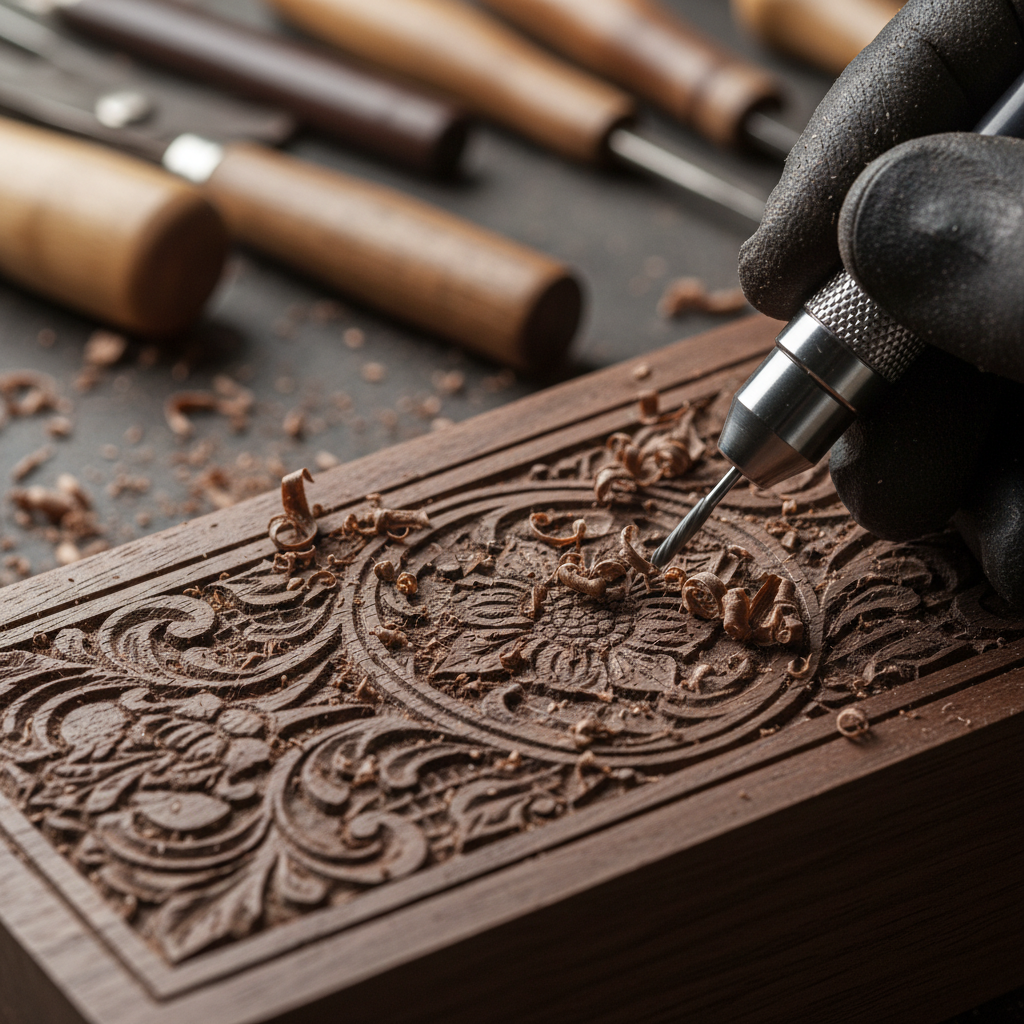 Trabalho de detalhe em madeira com micro retífica