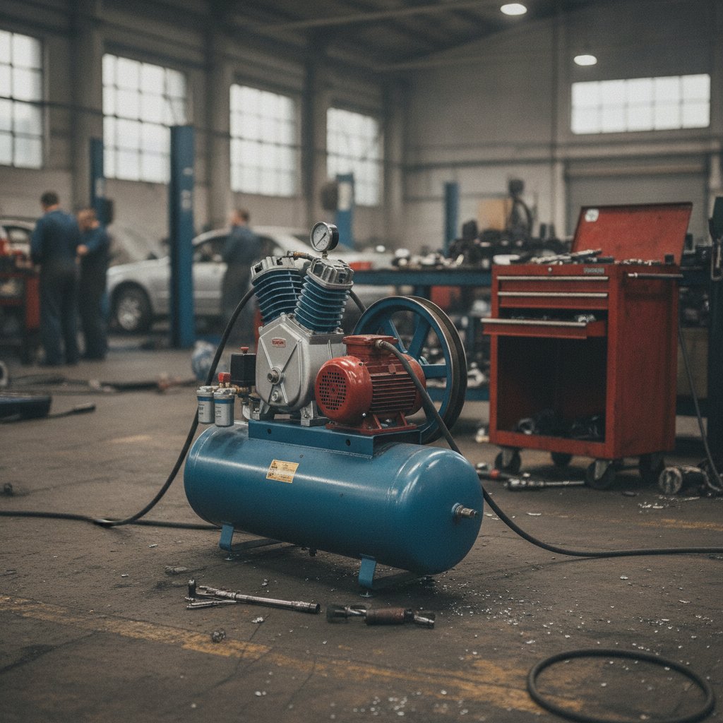 Compressor de ar de simples estágio em oficina mecânica para uso geral