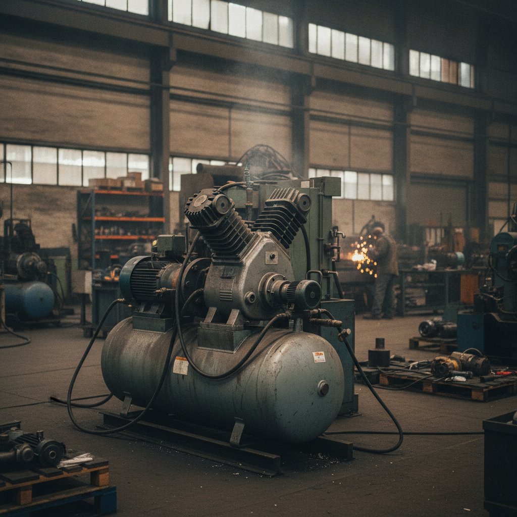 Compressor de parafuso rotativo em operação em linha de produção industrial
