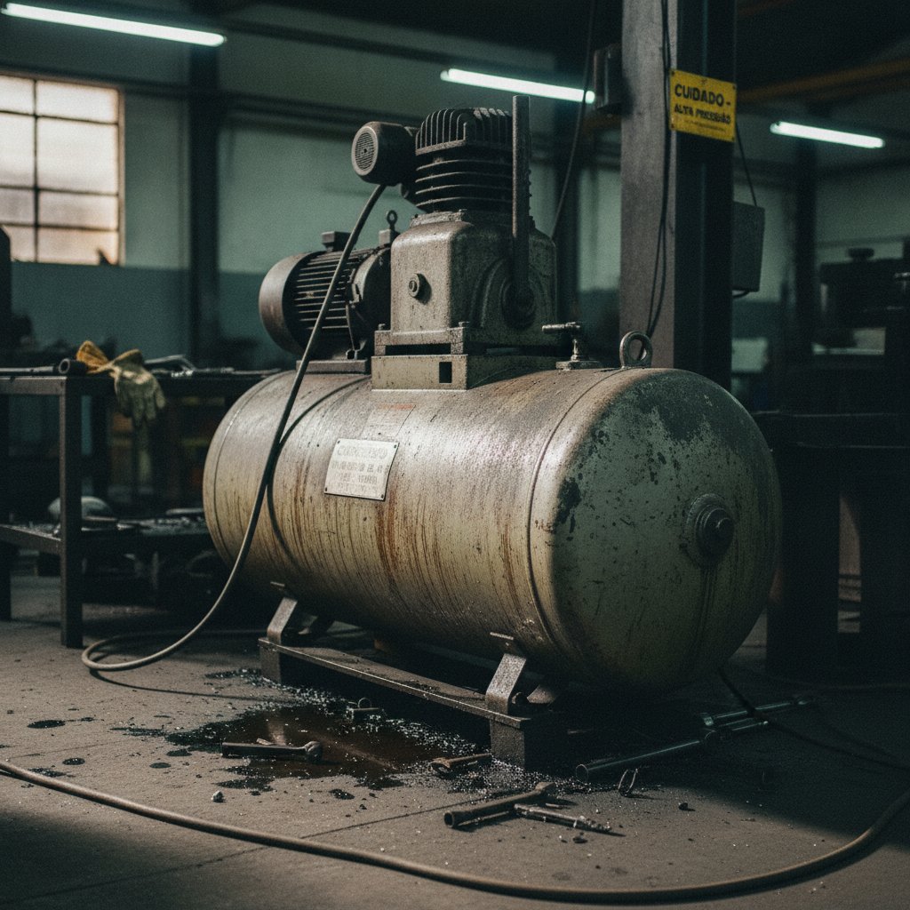 Compressor de ar parafuso em operação contínua em ambiente industrial