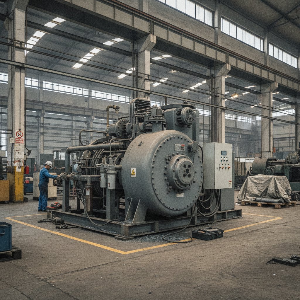 Compressor parafuso isento de óleo em ambiente industrial, sem injeção de lubrificante na câmara de compressão
